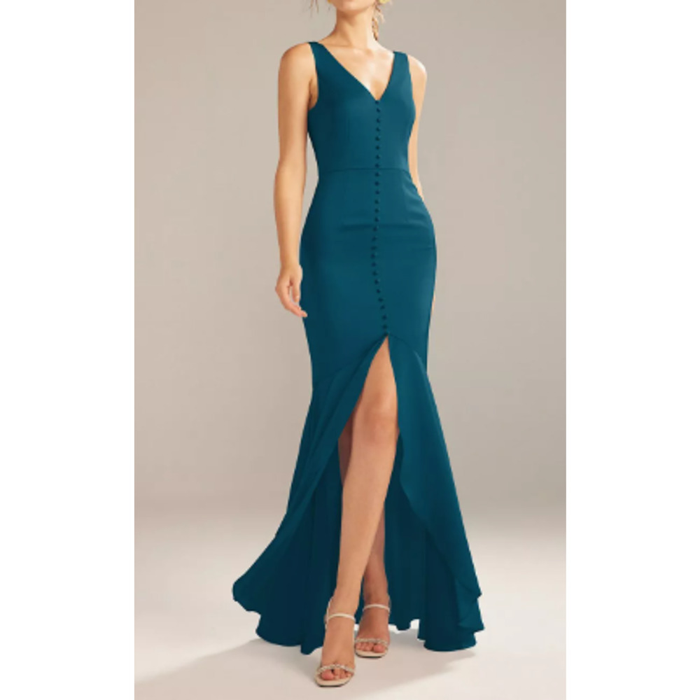 AW BRIDAL 0 XS deep lake green Adagio satin bridesmaid maxi dress NEW B77